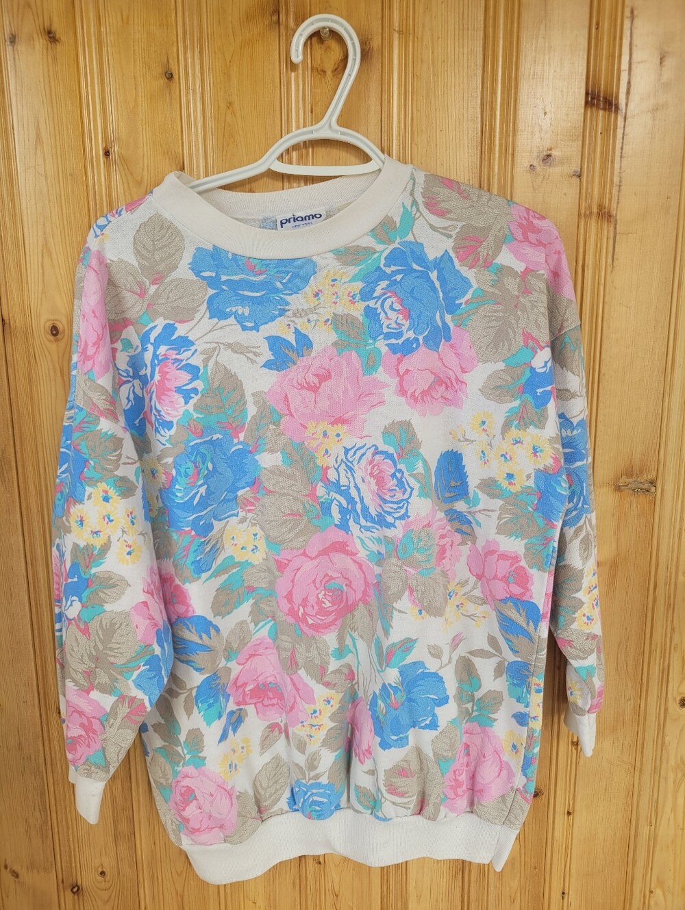 Vintage 80's 90's Priamo Floral Crewneck Sweater - Pastel Pink & Blue